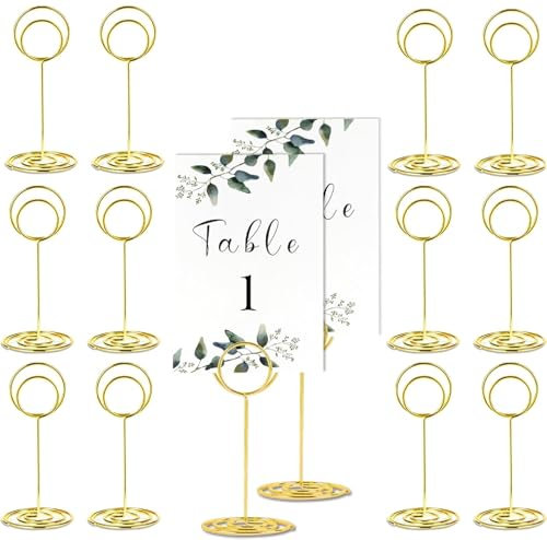 14 Pack 4.7 Inches Table Number Holders Place Card Holders, Gold Steel Sign Clips for Table Numbers, Picture Holders for Tables, Card Holders for Centerpieces, Wedding, Party, Birthday, Restaurant