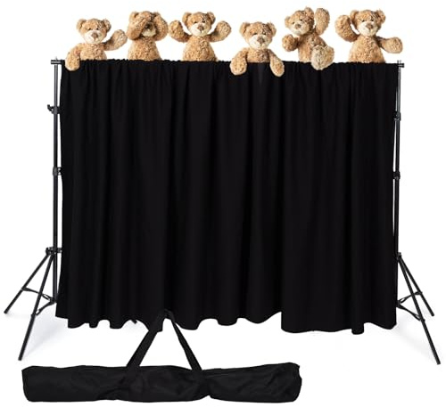 Niyanghome Escenario de marionetas para el aula, teatro de marionetas con 2 trípodes, barra transversal, cortina y bolsa de transporte, escenario portátil adecuado para la escuela, iglesias y