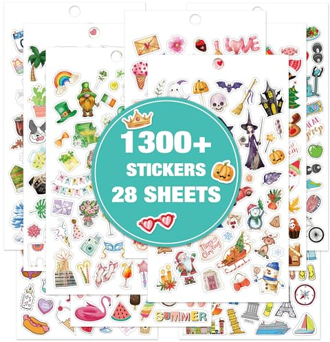 Planner Stickers 1300+ Unique, 28 Sheets, 4.72 x 8.27