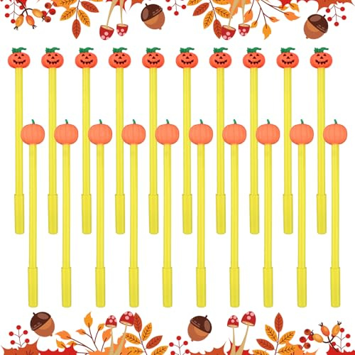 Cosiesnest 20 stylos Halloween Stylos citrouille, stylos à encre gel noire Halloween Papeterie fantaisie de coloriage pour Thanksgiving Cadeaux pour fêtes d'Halloween Remplissages pour