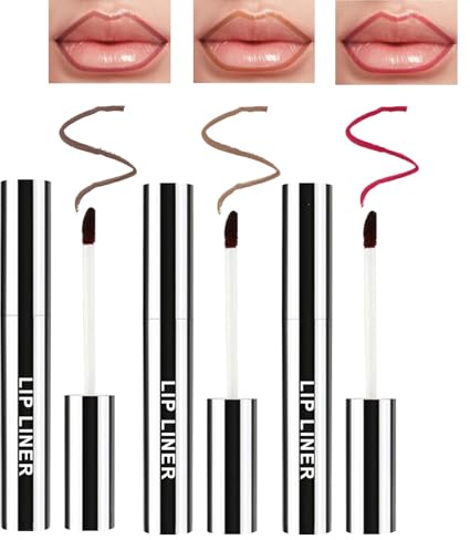 3 Farben Lippenkonturenstift Set, Wasserdichte Lippenkonturenstifte,Hochpigmentiert, langanhaltend mit glatter Textur für perfekte Lippenkonturen (Dunkelbraun+ Hellbraun+Weinrot)