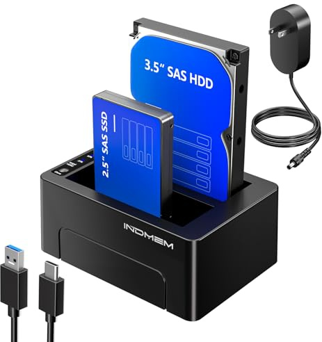 SAS to USB 3.0 Hard Drive Docking Station, SAS Dual Bay Hard Drive Duplicator for 2.5/3.5 SSD HDD with Offline Cloner Function,Plug and Play,Support up to 36TB