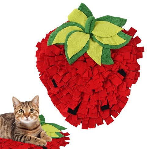 Tappeto interattivo a energia lenta – Cuscino da foraggio per annusare animali domestici a forma di fragola | Giocattolo di alimentazione ad arricchimento per cani, cuccioli, gatti, conigli, tra cui