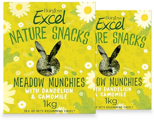 Burgess Excel Meadow Munchies Compressed Feeding Hay for Rabbits & Guinea Pigs, 2kg – Feeding Hay Chunks with Dandelion & Chamomile - High Fibre, Small Animal Boredom Breaker (Pack of 2)