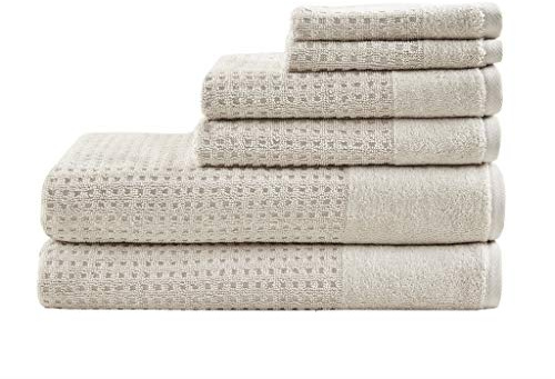 Madison Park Spa Waffle 100% Cotton Luxurious Towel Set, Premium Texture Waffle Weave, Highly Absorbent, Quick Dry, Hotel & Spa Quality Wash Clothes for Bathroom, Assorted Sizes, Natural 6 Piece