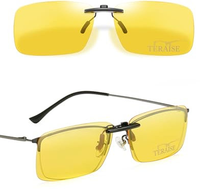 TERAISE Clip Lunette Conduite De Nuit,Clip Lunettes Jaune Pour Lunettes De Prescription/Myopie Sécurité De Conduite