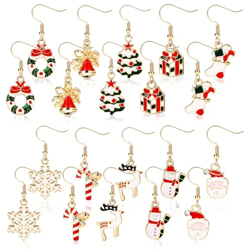 Naler Orecchini Natalizi 10 Pairs Orecchini Pendenti Set Donna Orecchini Bambina Anallergici per Donne Ragazze Bambini Costume di Decorazione Festa di Natale Regali Natale