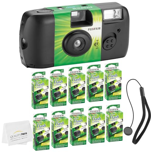 Fujifilm QuickSnap Flash 400 Disposable 35mm Camera + Hand Strap + Quality Photo Microfiber Cloth (10 Pack)