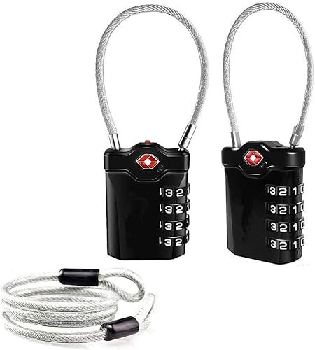 Newace Kofferschloss TSA Schloss 4 Stellig Zahlenschloss Gepäckschlösser Reiseschloss Kabelschloss Zinklegierung Körper mit Öffnen Sie die Warnfunktion und 1 M Stahlseil
