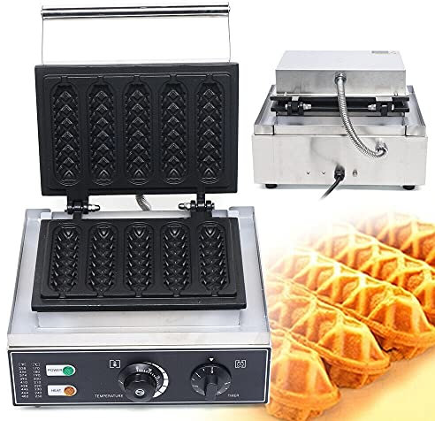 Piastra per waffle, 220 V, 1500 W, 5 unità commerciali, non-stick per waffle, professionale, per waffle sul manico