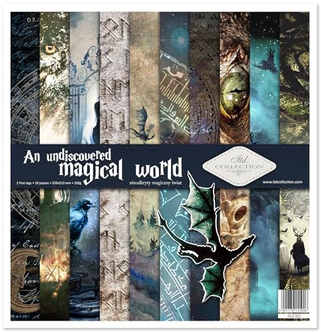ITD Collection - Scrapbooking-paket 30 x 32 cm, scrapbooking-papper, dekorativt papper, decoupage, korttillverkning, pappersstorlek – 310 x 320 mm (An undiscovered magical world -SLS-023)