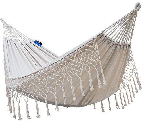 Potenza Outdoor Hängematte 220 x 160 cm, Belastbarkeit bis 200 kg Doppelhängematte XXL (Santia Ecru)