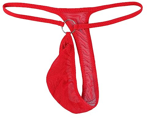 ITODA Sexig G-string för män baddräkt string underkläder T-back trosa bikini underkläder med metall O-ring en storlek, Röd, one size