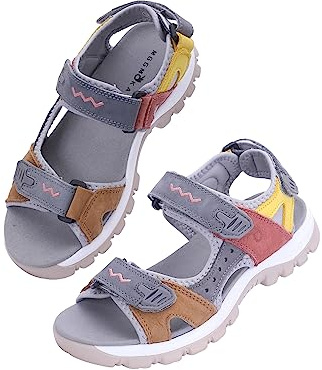 MGGMOKAY Femme Sandales de Randonnée en Cuir sandales de marche légères à bout ouvert,Gris,37