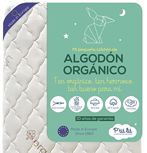 P'tit Lit - Babymatratze aus Bio-Baumwolle | 70x140 cm | 100 % Baumwolle: Natürliches Material pflanzlichen Ursprungs | Ohne chemische Behandlung | Abnehmbar | OekoTex® | | Dicke bis zu 10 cm