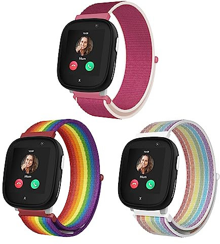Seltureone 3 Stück Nylon-Armband für Kinder, kompatibel für Xplora X6 Play, Bequemer, Atmungsaktiver, Wasserdichte Riemen für Kinder, Einfach zu Tragen - Rot, Neon, Farbe