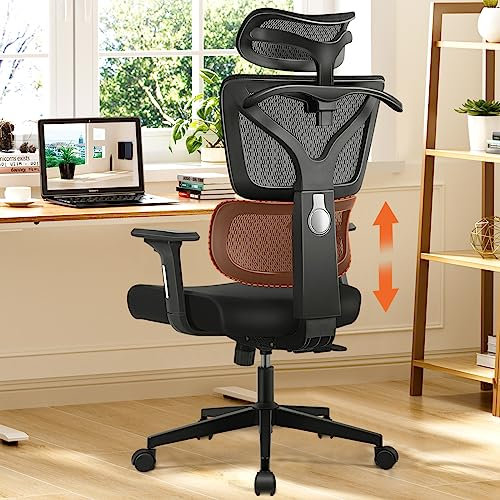 Razzor Ergonomischer Bürostuhl Schreibtischstuhl mit 3-stufig Verstellbarer Rückenlehne, Flexibler Kopfstütze und 3D Armlehnen, Drehstuhl Netzstuhl mit Neigungsfunktion bis 130°, Chefsessel