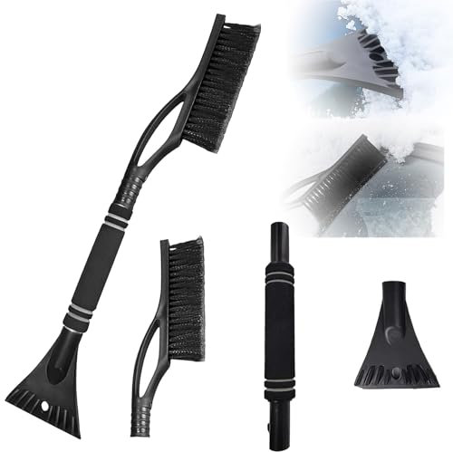 Amebleak Auto Eiskratzer 60cm, 2 in1 Auto Reinigungsbürste Eiskratzer Schneebesen mit Besen, Auto Schneebürste Schneekratzer und Bürste mit Schaumstoffgriff für PKW, LKW und SUV (Schwarz)