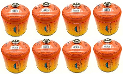 Elico, 8 cartucce a vite da 300 g, filettatura universale 7/16, cartuccia a gas, cartuccia valvola EN 417, con filettatura, bruciatore Bunsen, butano, propano, mix di fornelli da campeggio, fornello a