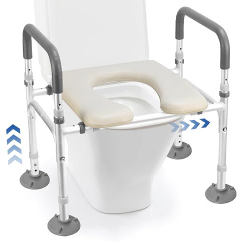 Toilettensitzerhöhung, Senioren Toilettensitzerhöher mit Höhenverstellbaren, Toilettensitzerhöhung mit Armlehnen, Perfekt für Menschen mit eingeschränkter Mobilität, Hält 150kg Stand