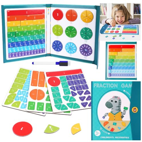 OFFCUP Räkna och matematik fraktionspusselbräda, magnetisk fraktionsplattor och fälgar, magnetiska fraktionsplattor (Zebra-stil)