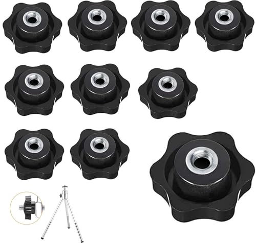 Tuerca de apriete en estrella, Tuerca de apriete M10, Tuerca moleteada de 50 milímetros,Botón de apriete con rosca interna, para mecánico,Muebles e industria, Negro, 10 piezas