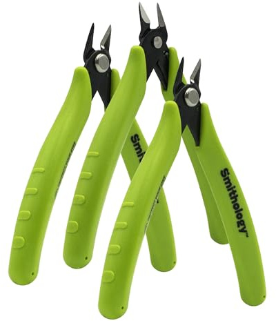 Smithology 4.8” Micro Flush Cutters 3PCS | Made from High Carbon Steel with Hidden Springback Design & Non-Slip Handles for Trimming Metal Wires, Zip Ties, Cables, Circuit Boards, & DIY Projects