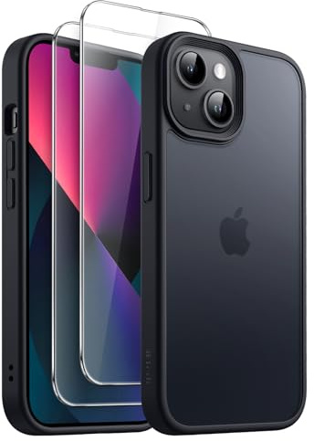 JETech 3 in 1 Matte Case for iPhone 13 mini, Black | 2 Tempered Glass Screen Protectors, Translucent Frosted Phone Cover