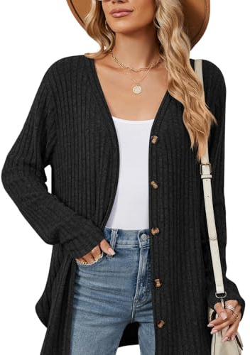 Atxnn Cárdigan Mujer Elegante Chaqueta de Punto con Botones Suéteres Delantera Abierta Jersey Cárdigans Manga Larga Rebeca Casual para Otoño Invierno, Negro XL