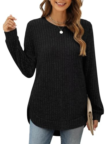 Tomwell Maglioncino Donna Invernale Elegante Pullover Manica Lunga Girocollo Maglione Casual Maglia Tops A Nero XL