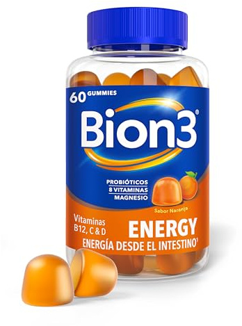 Bion 3 Gummies Energy para la Reducción de la Fatiga¹ con Vitamina C y Magnesio, Vitaminas B12, B1, B2, B3, B6, B7, D y Probióticos, 60 gummies