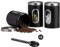 MEETOZ 3 PCS Kitchen Storage Canisters, Stainless Steel Containers With Lids And Spoons, Storage Jars With Window for Tea, Coffee Sugar, Nuts, Cereal(Black)