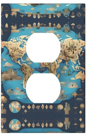 Cubiertas de salida con impresión de mapa de geografía mundial, 1 placa de pared de tamaño estándar, cubiertas de placas frontales de policarbonato de doble salida