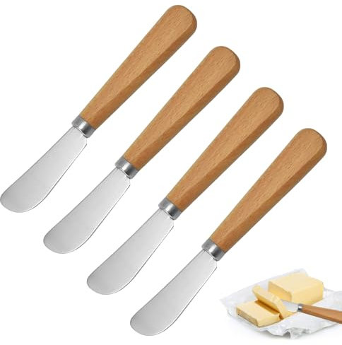 Eophmi Butter Knife Spreader 4pcs Butter Knives for Smooth Spreading Butter Cream Cheese Jam, Ideal for Bagels, Sandwiches Butters Spreader with Wooden Handle
