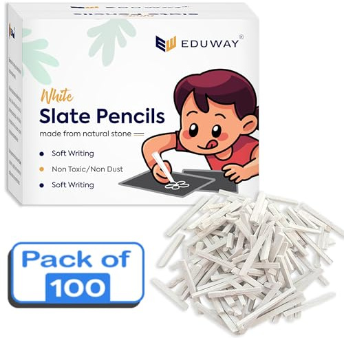Eduway 100 st skifferkritpenna bitti | Naturlig ekologisk kalkstenskritpenna för att skriva och kreativa | giftfri ren naturlig jordnära skiffer barbox för svart och grön bräda | (Saleti krita) '