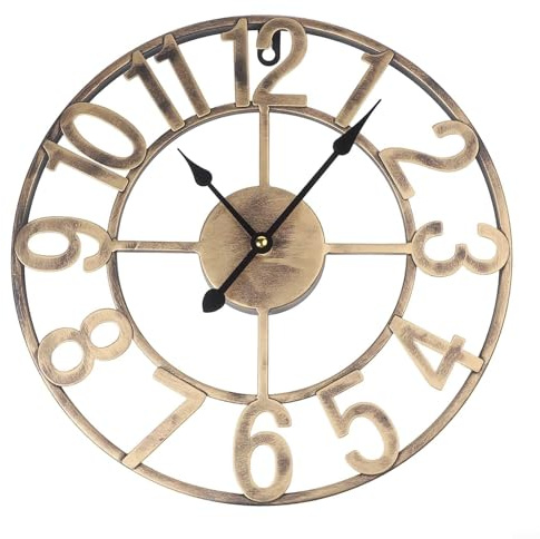 Yuanpgky Reloj de pared de metal vintage para exteriores, resistente a la intemperie, decoración de jardín, movimiento silencioso, números grandes, fácil lectura, patio, porche, piscina, cocina