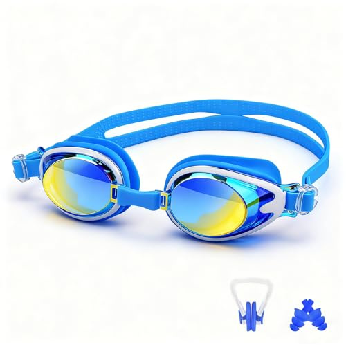 OdiuK Kids Swimming Goggles with Anti-Fog, Anti-Glare & UV Protection – Leak-Proof Soft Silicone Fit, Adjustable Strap for Boys & Girls Ages 3-14 – Includes Nose Clip & Ear Plugs