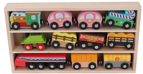 Dpofirs Set di Treni in Legno, Design Classico, Piccolo Trenino con Scatola di Legno, per Giochi Fantasiosi Dai 2 Anni in su