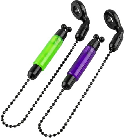 Rndqw 2Pcs Bobbins Carp Fishing, Bite Alarm Bobbins for Night Fishing and Windy Conditions, Soft Chain Swingers Set in Green and Purple, Reliable Bite Detection for Carp and Coarse Fishing