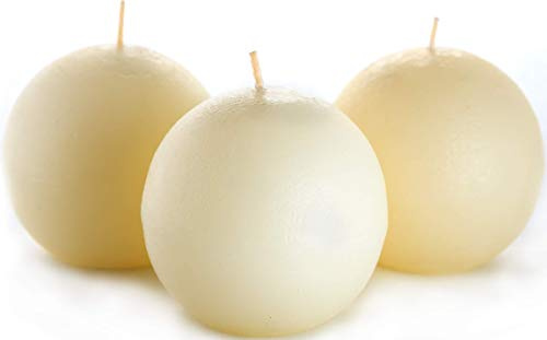 Set of 3 Sphere Ball Candles 3 Unscented Handpoured for Weddings, Home Decoration, Church, Restaurant, Spa, Smokeless Cotton Wick - Ivory