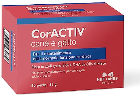 NBF Lanes | CorACTIV Cane e Gatto, 50 Perle Appetibili, per il Mantenimento della Normale Funzione Cardiaca di Cani e Gatti Adulti e Senior