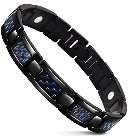 JFUME Braccialetto magnetico per uomini Braccialetto nero con gioielli in fibra di carbonio blu Strumento di rimozione del collegamento regolabile da 8,5