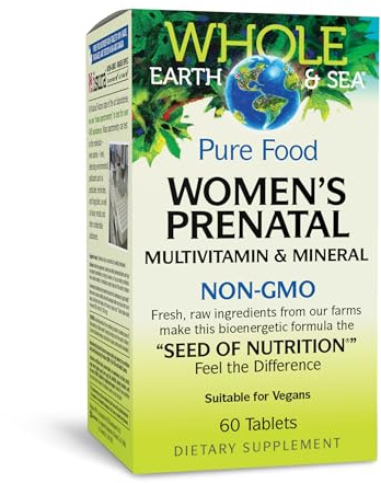Natural Factors Whole Earth & Sea Women's Prenatal - Daily Prenatal Supplement for Healthy Pregnancy Support - Essential Prenatal with Calcium, Iron, Vitamin, B12 & More - 60 Tablets (30 Servings)