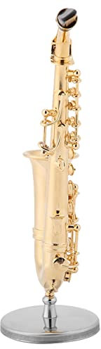 Miniatur Altsaxophon Replik mit Ständer und Gehäuse Vergoldetes Instrument Modell Erstklassiges Mini-Musikinstrument Golden Plated Musical Ornaments