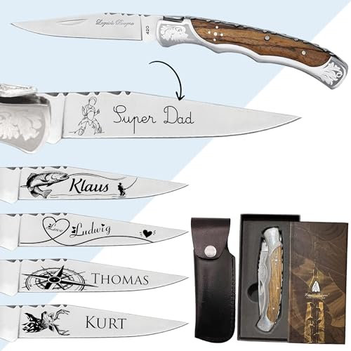 KDO MAGIC - Personalisiertes Messer mit gravur - Klappmesser mit eingraviertem Vornamen - Anpassbare Klinge - Farbe braun - Geschenkidee für Herren, Vatertag, papa, Geburtstag