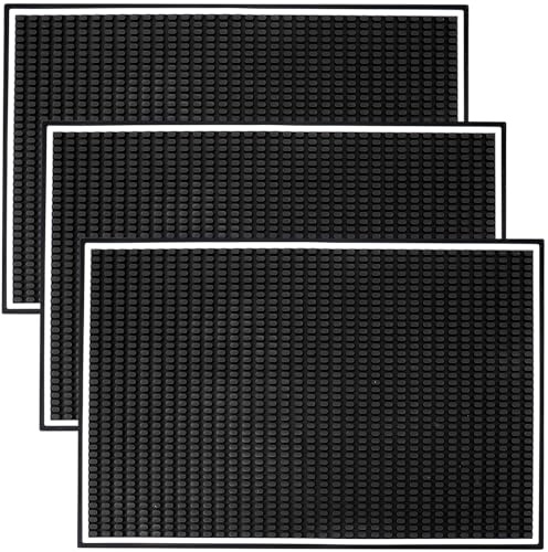 Jucoan 3 Pack Rubber Bar Mat for Countertop 18 x 12 Inch, 0.4 Inch Thicken Rubber Bar Service Mat, Non Slip Cocktail Drink Spill Mats for Bartender Bar Home, Dish Drying Mat for Kitchen