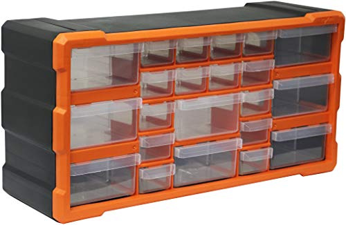 Boxer® Boîte de Rangement avec 22 Tiroirs – 25 × 50 × 16 cm – Empilable ou à Fixer au Mur – Tiroirs Transparents – Noir/Orange – Plastique PP
