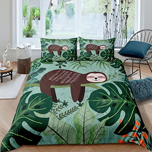 RFFLUX 3D faultier palmblätter Tier Bettwäsche Set 135x200 cm 2teilig mit Reißverschluss Weiche und Angenehme Schlafkomfort Microfaser Bettbezug Kinderbettwäsche mit Kissenbezug 80x80 cm