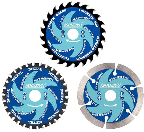 LSHUZIYU 85mm Steinbearbeitung. Holzbearbeitung, Stahl Kreissägeblatt 3-teiliges Set, Mittelloch 15mm, Akku-Sägezubehör, Granit, Marmor, Betonschneiden