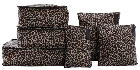 Periea Lucy Packing Cubes for Suitcases & Carry on Hand Luggage – Set of 6 Travel Packing Organisers – 6 Colours (Gold Leopard)
